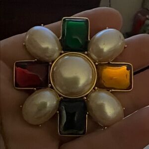 1980’s Signed Monet Elegant Multicolor Brooch with faux cabochon Pearl Accents